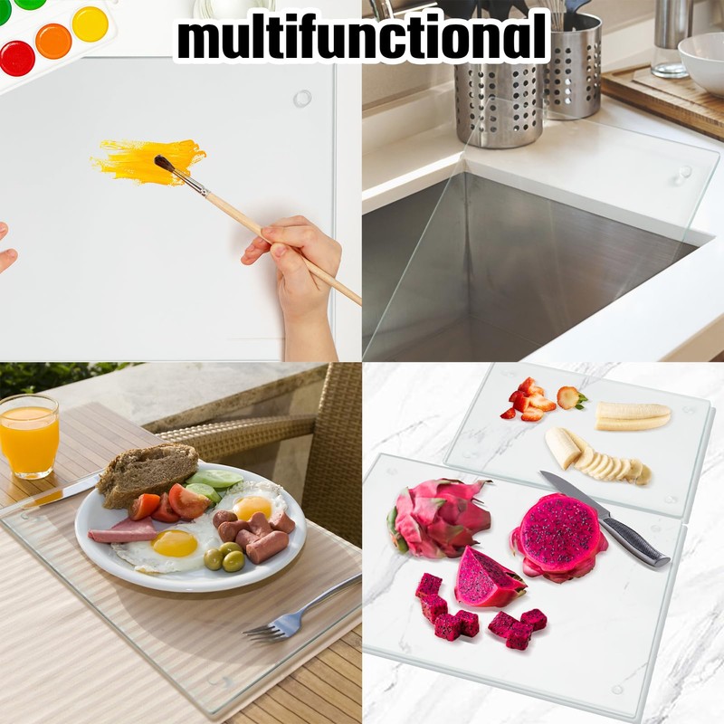 JAMBALAY 20"x16" Tempered Glass Cutting Board for Kitchen, Large Glass