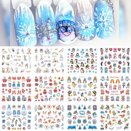 Christmas Nail Stickers Decals - 3D Holiday Nail Decals Winter Nail Art Stickers Christmas Elk Cat Penguin Animals Party Design Nail Art Supplies Stickers for Women Xmas Decor 1 Large Sheets(12 Pcs)