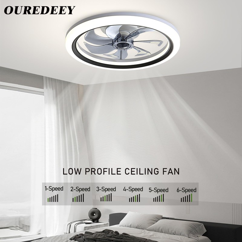OUREDEEY 20" Ceiling Fan With Lights and Remote, Low Profile,