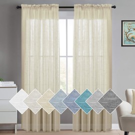 Linen Sheer Curtains Extra Long Linen Curtains Sheer Rod Pocket Rich Linen Window Panel Drapes, Solid Linen Sheer Curtains Draperies for Living Room/Bedroom Linen Curtains 108, Set of 2, Beige
