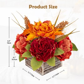 DILATATA Fall Decor Autumn Harvest Floral Centerpiece with Artificial Peony Maple Leaf and Berries Arrangement for Thanksgiving Party Mantel Fall Decor