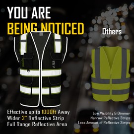 COOLJOB 9 Pockets Reflective Mesh Safety Vest for Men, Hi-vis Work Vest for Construction, Class 2 ANSI Standard, Black XX-Large 3 packs