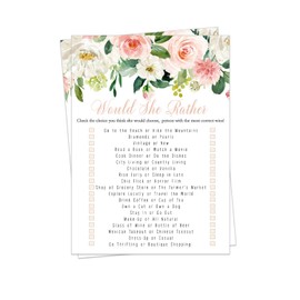 Paper Clever Party Would She Rather Bridal Shower Game, Who Knows the Bride Best Activity, Graceful Floral and Greenery Themed, 25 Pack