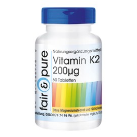 Fair & Pure® - Vitamin K2 Tablets 200 mcg - 60 Tablets - Natural Menaquinon MK-7 - Vegan - High Dose Vitamin K2