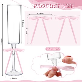 Maxdot 12 Sets 6oz Plastic Champagne Flutes with Satin Ribbon Pink Bow for Coquette Party Goblet Glasses Disposable Clear Champagne Glasses Reusable Toasting Cups for Women Wedding Birthday Supplies