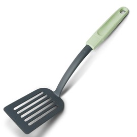 Fackelmann Ecolution Spatula - Wood Fibre and Organic Plastic Slotted Turner - 33.5 cm x 7 cm Ladle in Mint Green/Stone Grey
