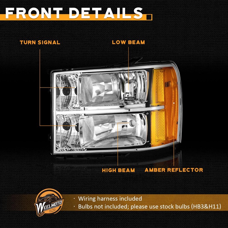 WEELMOTO for 2007-2013 Sierra Headlights for 07-13 GMC Sierra 1500/07-14