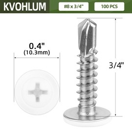 #8 x 3/4" (100 PCS) White Head Fast Self Tapping Sheet Metal Screws, Modified Truss Head Self Drilling Screw, Full Thread, Screwdriver Bit Included