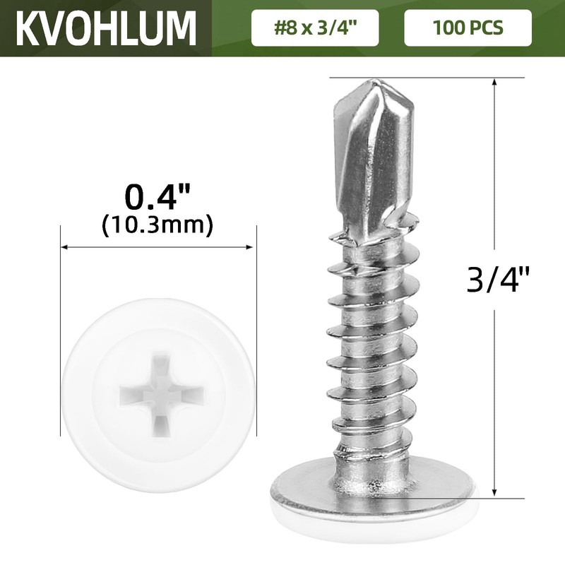 #8 x 3/4" (100 PCS) White Head Fast Self Tapping