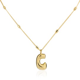 Mikovivi Gold Letter Necklace, Dainty Initial Pendant Necklace with Bead Chain Trendy Alphabet Charm Necklace Jewelry Gifts for Women Birthday Anniversary Festival (C)
