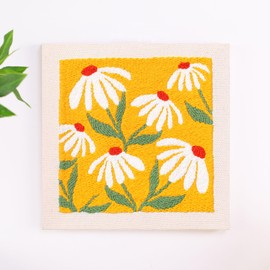 Embroidery Punch Needle kit Frame, Embroidery Starter Kits for Beginner Kids,Punch Needle Fabric with Pattern,Threader, Yarns,Pinch Needle, Embroidery Hoops & Rug Punch (Yellow)