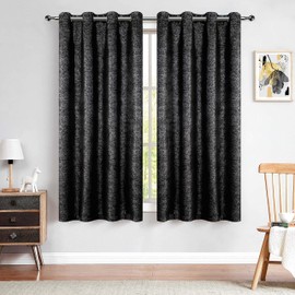 Bujasso Metallic Blackout Curtains for Living Room Black Sparkle Window Curtains 63 inch Luxury Room Darkening Curtains Thermal Insulated Window Drapes Grommet Top 2 Panels W52 xL63