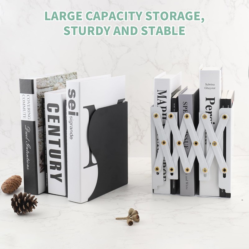 Zosenyer Metal Bookends, Adjustable Bookends, Expandable Book Holder, Book End