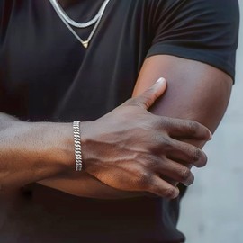 QueenBee Silver Cuban Bracelet 6mm 18cm, Silver Curb Chain Bracelet for Men, Hypoallergenic 6mm Cuban Chain, Birthday Present, Valentine’s Day & Father’s Day Jewelry