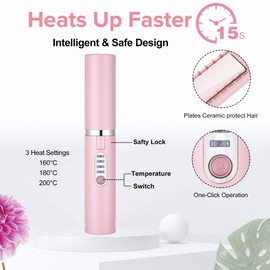 Cordless Hair Straightener-JMFONE Travel Flat Iron,USB-C Rechargeable Mini Hair Straightener for Thin Hair, Bangs & Edges-3 Temp Settings,Dual Voltage,50 Min Use