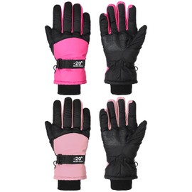SATINIOR 2 Pairs Waterproof Kids Winter Snow Gloves Ski Gloves for Boy Girl Outdoor Warm Thickening Snowboard Gloves for Cold Weather