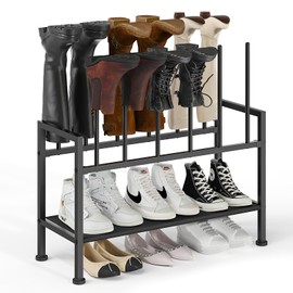 DIMJ Free Standing Shoe Racks - 3-Tier Boot Rack, Black Metal Boot Storage Organizer Tall Boots, Tall Boot Organizer for Closet, Multiuse Shoe Rack for Boots, Sneakers,Fit for 6 Pairs Boots, Black