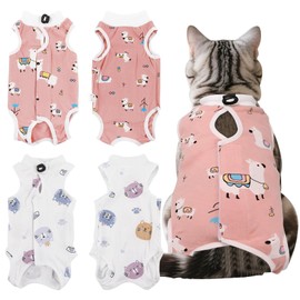 Hengrongshen Pack of 2 Cat Bodysuit After Surgery Castration Cat, Anti-Leaking & Breathable Mesh Surgery Body Cat for Castration Body Cat, Spay Abdominal Wounds Female (L)