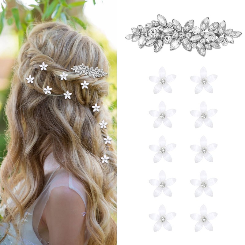 Rhinestone hair barrettes with mini flower clips