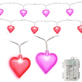 Valentines Day Red & Pink Heart 10ft String Lights- 2pk w 40 Total LED Fairy Lights- Easy to Hang & Battery Powered- 9 Different Modes- Indoor/Outdoor Decorations Garland for Home, Parties, Classroom