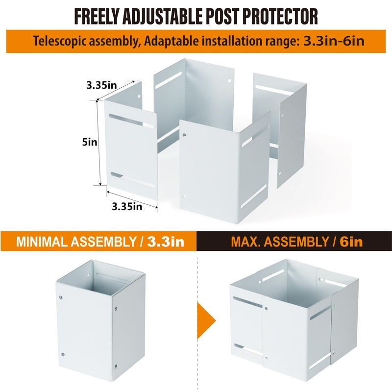 WOCEPU Stainless Steel Adjustable (Range 3.3"-6") Post Protector, Protects Wooden