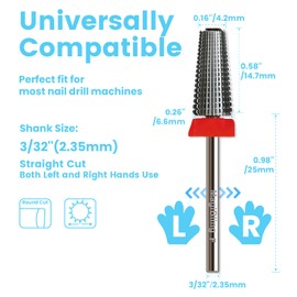 MagiBling Straight Cut 5 in 1 Nail Drill Bits, 3/32'' Professional Safety Tungsten Carbide Bits, Two-way Rotation, Manicure Pedicure Cuticle Hard Gel Removal Polishing, Fine