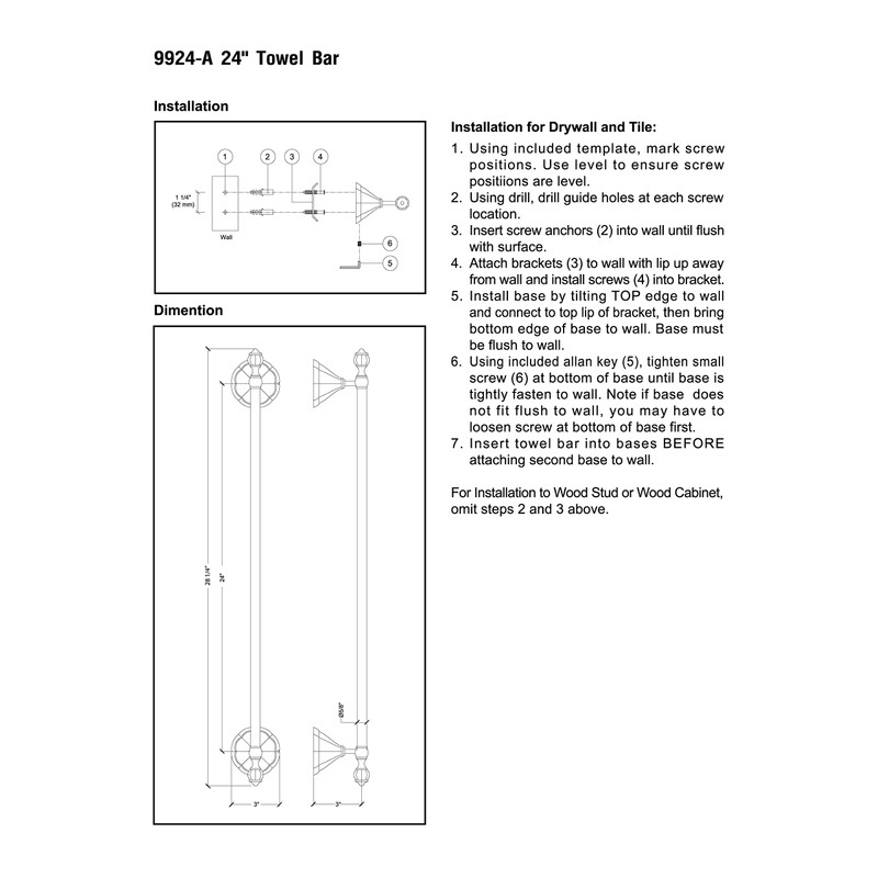 MODONA 24" Towel Bar - White Porcelain & Chrome -