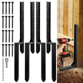 WIMART 3.42 FT Fence Post Repair Kit, Heavy Duty Steel Fence Post Anchor Ground Spike for Repair Tilted, Broken Wood Fence Post (Black - Set 4)
