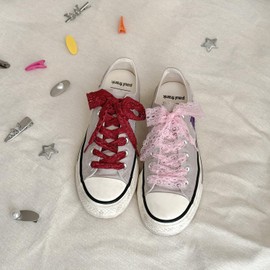 GxxBxx Flat Shoelaces,1.18"(3cm) Wide Lace Fancy Shoe Laces for Fashion pack of 2 (Pink & Red,47.2inches/120cm)