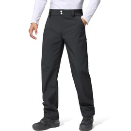 FREE SOLDIER Men's Warm Windproof Winter Fleece Lined Pants Hiking Expandable-Waist Softshell Snow Ski Pants (Black 42W x 30L)
