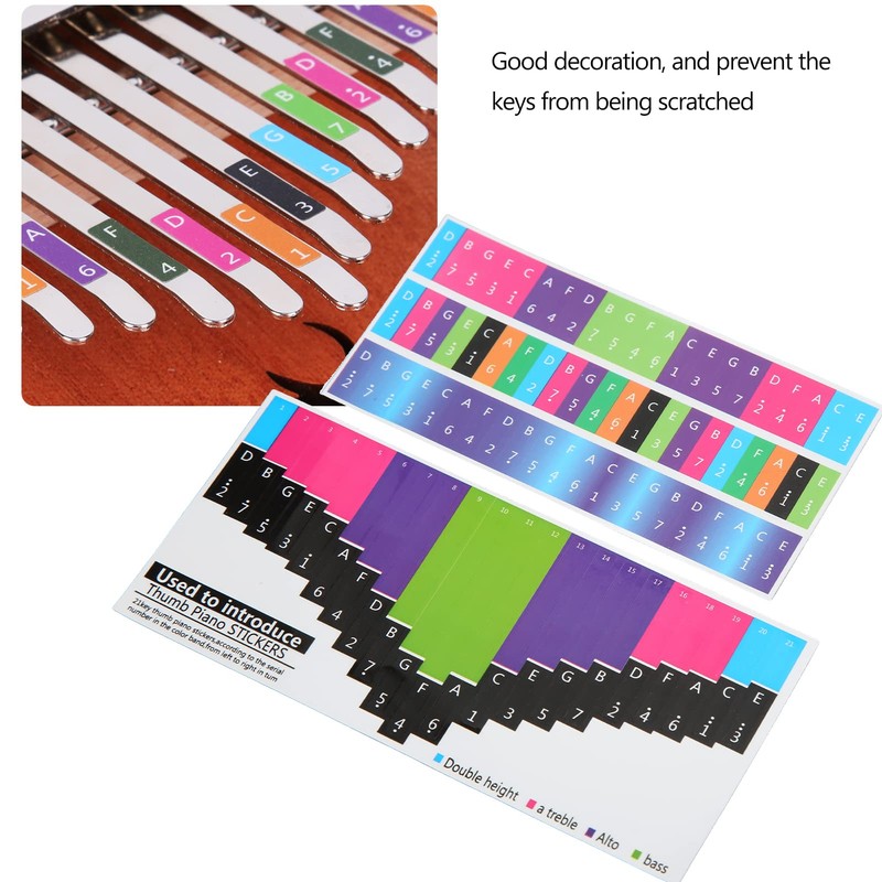 Piano Keyboard Stickers, 21 Tone Thumb Piano Universal, Colorful Kalimba