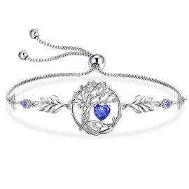 BELLNA S925 Sterling Silver Tree Of Life Birthstone Heart Charm Bracelet Gifts for Women Jewelry Anniversary Valentines Day Birthday Gifts Bracelets (Dec)