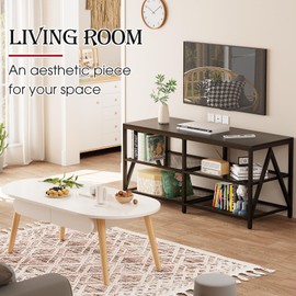 Katrawu TV Stand for TVs up to 60 Inch, 43" Long Industrial TV Console Table with 3-Tier Storage Shelves, Entertainment Center for Living Room, Bedroom (Black)