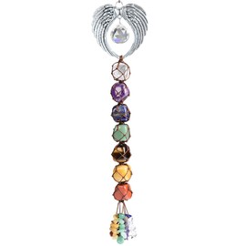 Handmade Crystal Window Car Hanging Ornaments 7 Chakra Home Decoration Feng Shui Ornament Car Decoration Christmas Decorations Ornaments (Chakra-Wing)