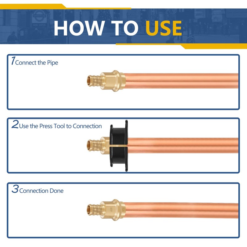 GUOFIS 1/2Inch PEX Copper Press Fittings,1/2" Press X 1/2" PEX