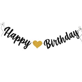 MDLLDM Black Birthday Decorations, Happy Birthday Banner,Birthday Bunting Glitter Large Hanging Letter Banner for Woman Man,Happy Birthday Party Decorations Backdrop pre-strung, no DIY
