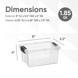 Superio Clear Storage Boxes with Lids, 2 Quart Plastic Container Bins for Organizing, Stackable Crates, BPA Free, Non Toxic, Odor Free, Organizers for Home, Office and Dorm, 3 Pack