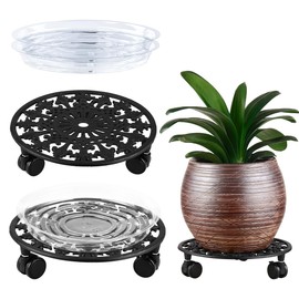 2 Pack Heavy Duty Plant Caddy with Wheels - 11 Inch Metal Plant Stand with Rolling Wheels - Wrought Iron Plant Dolly for Indoor and Outdoor