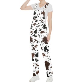 YXLUOKY Cow Print Overalls for Women Fashion Animal Pants Cute Jumpsuits Bibs Coveralls(Brown Cow Print,M)