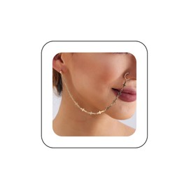 Inateannal Punk Nose Ring Chain Cross Tassel Chain Nose Ring Silver Tassel Dangle Nose Ring Cross Hoop Fake Nose to Ear Chain with Earrings Indian Jewellery for Women Girls, stainless steel