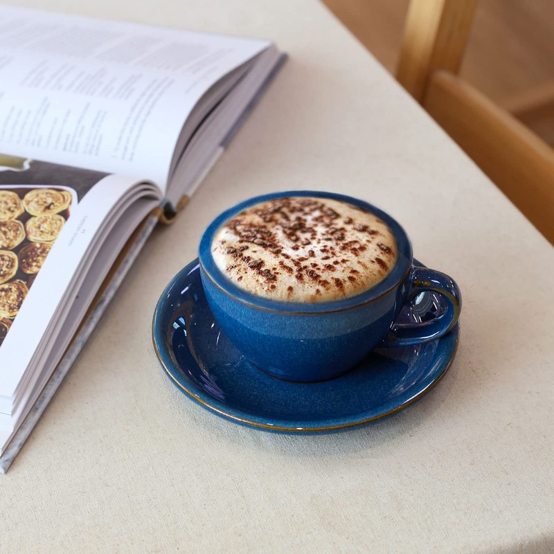 LE TAUCI 8 oz Cappuccino Cups with Saucers, Ceramic Large