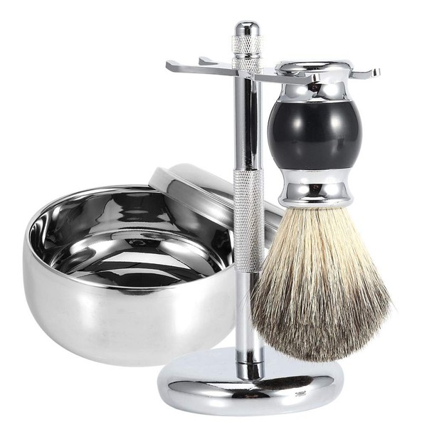 Razor Gift Sets for Men, Luxury Men's Gift Set: Pure Badger Hair Shaving Brush + Shaving Brush Holder + Bowl