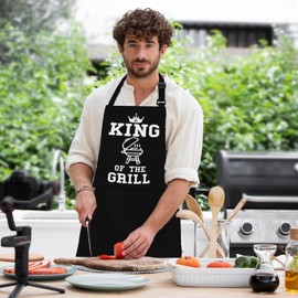 LINEN CLOSET® King of the Grill Apron for Men Funny Aprons Professional Bbq Aprons Kitchen Cooking Gift Apron with 2 Front Pockets-King of the Grill