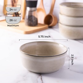 AmorArc Cereal Bowls Set of 6 for Kitchen, 26oz Stoneware Soup Bowls Set for Cereal Soup, Modern Kitchen Bowls for Meal, Dishwasher &Microwave Safe, Reactive-Color