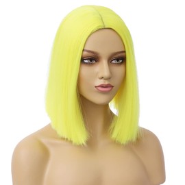 BERON 12 Inches Yellow Wig Short Straight Bob Wig Yellow Bob Wigs Heat Resistant Synthetic Wigs with Wig Cap