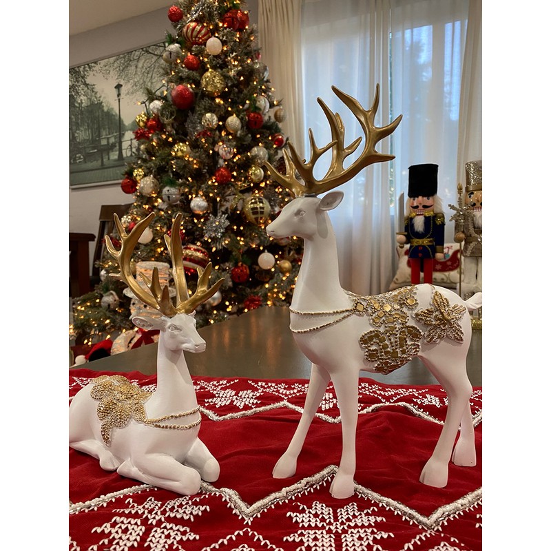 2 Pieces Elegant Christmas Reindeer Resin Statues for Home Decoration