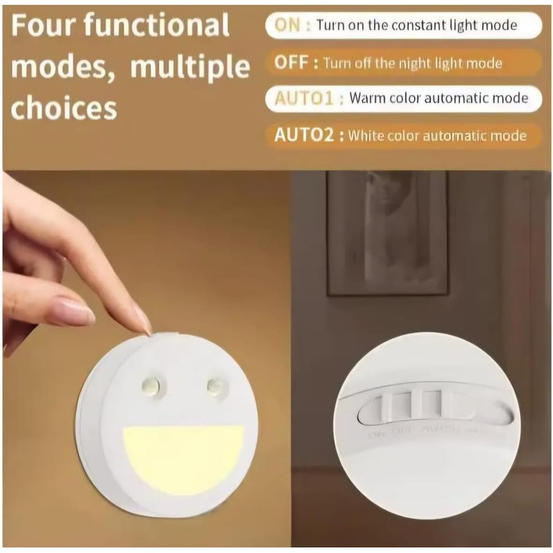 Smart LED Night Light with Motion Sensor, Round Smiley Face