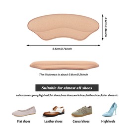 Heel Grips Liner Cushions Inserts for Loose Shoes, Heel Pads Snugs for Shoe Too Big Men Women, Filler Improved Shoe Fit and Comfort, Stop Heel Slip and Blister (4 Pairs) (H Pale Apricot+Black)