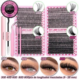 Kit De Extensiones Pestañas 800racimos Volumen D-mix 8-16mm