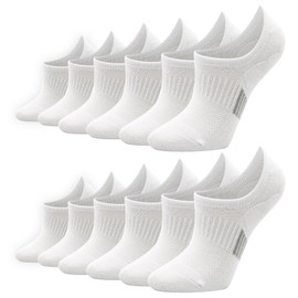 VEGCOO 6 Pairs White Trainer Socks Women Men, Breathable Cotton Invisible Trainer Socks with Anti-slip Strips (UK, Numeric, 3, 5, Regular, Regular, White)